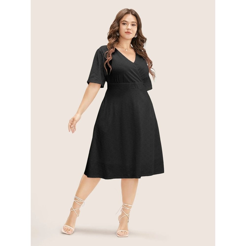 BloomChic Black V-Neck A-Line Midi Dress